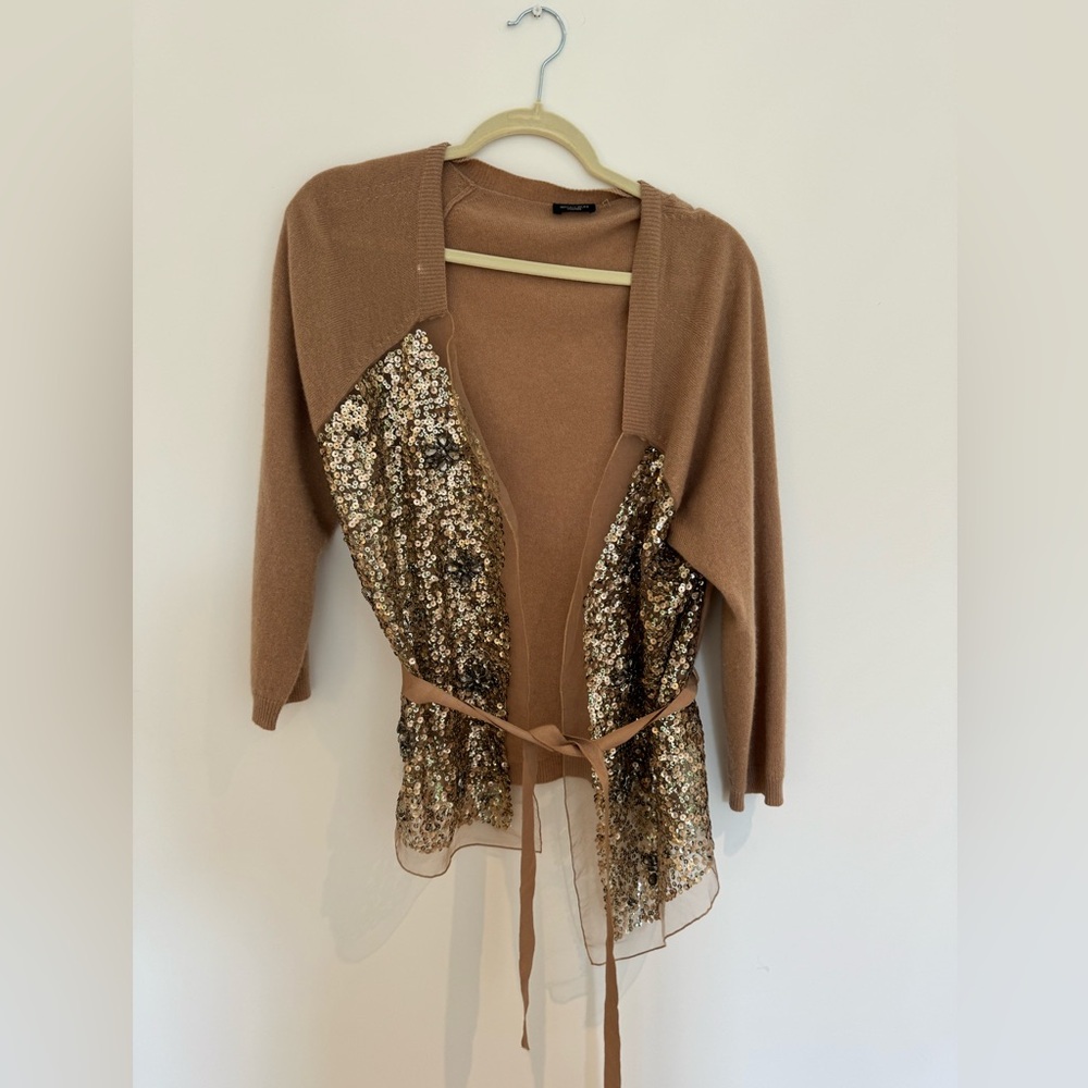 Vintage magaschoni cashmere cardigan tan with glitter size large